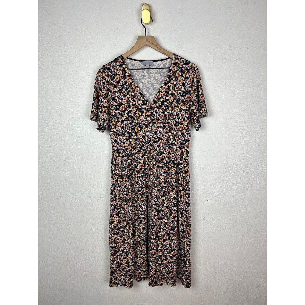 Jigsaw black floral button front viscose midi dress large